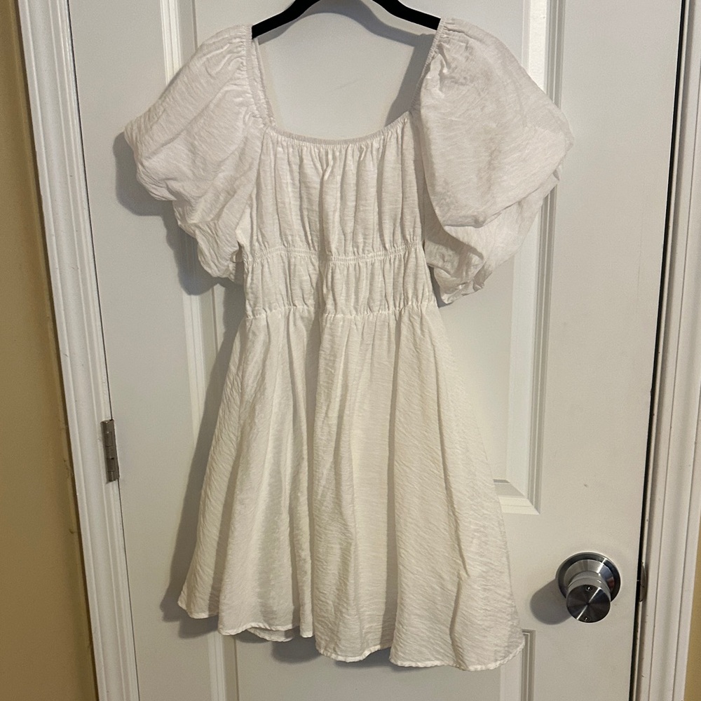 Elegant White Puff Sleeve Mini Dress